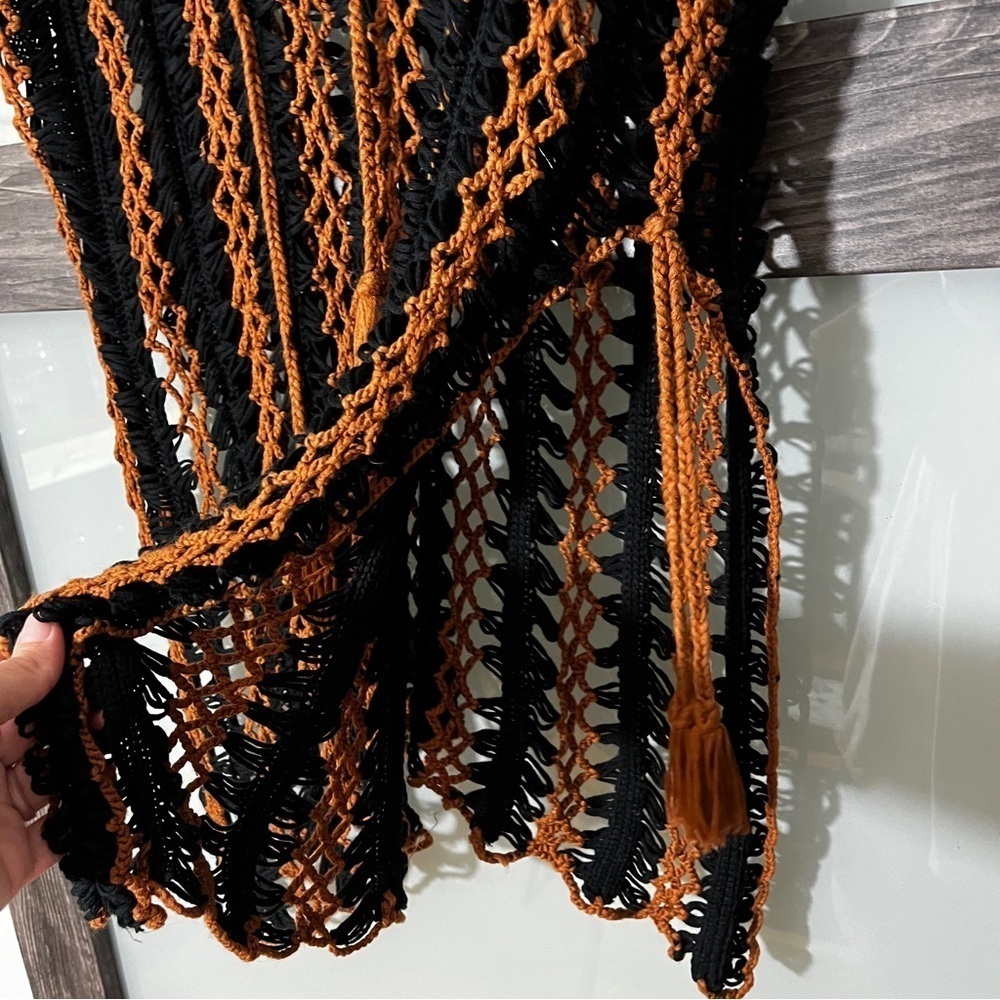 Black and Brown Crochet Swim Cover-Up Boho Gypsy Delicate - Picture 4 of 8